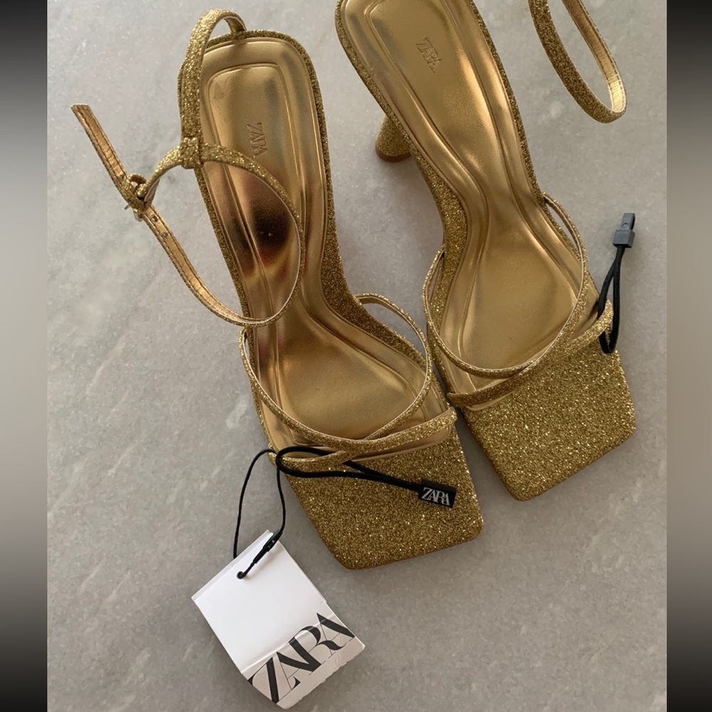 Zara Gold Strappy Heeled - Picture 8 of 9